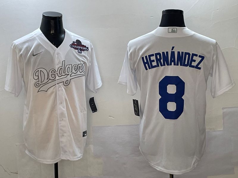 Men Los Angeles Dodgers #8 Hernandez White Fashion Edition Game 2025 Nike MLB Jersey style 5